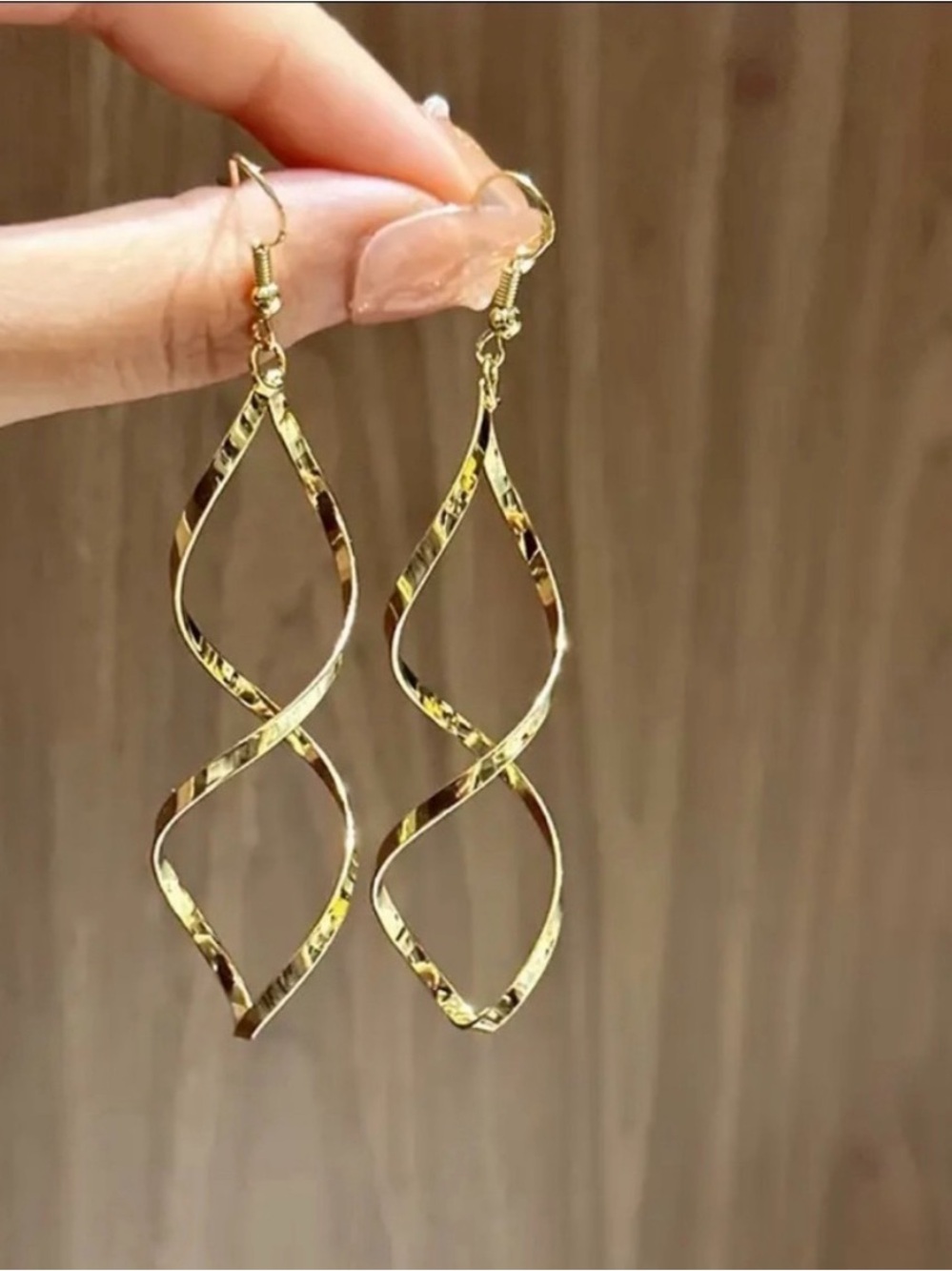 Beginning Boutique Gold Twisted Spiral Drop Earrings - Picture 2 of 5